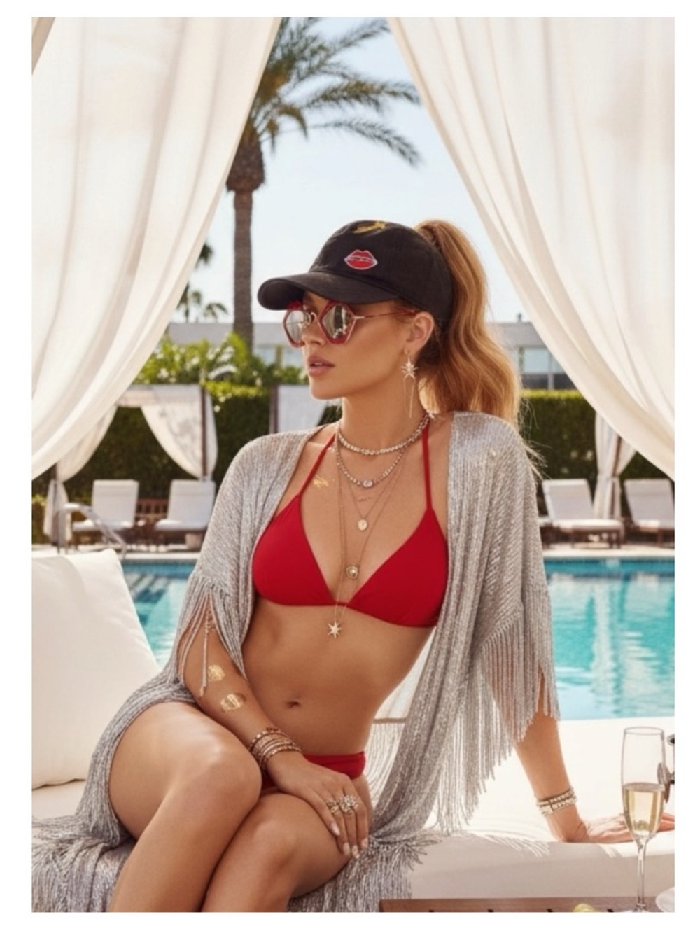 new August Hat ᨎ Smooches Embroidered Coated Baseball Cap ᨎ Hearts Arrows Lips ᨎ